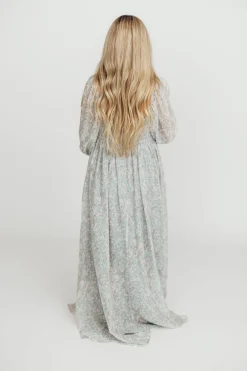 New Worth Collective Mona Maxi Dress with Smocking in Sage Green Floral - Bump Friendly & I