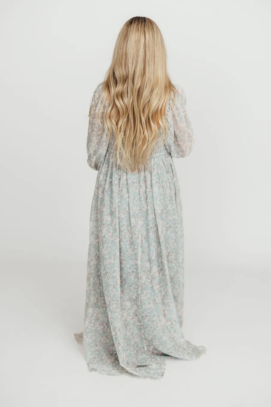 New Worth Collective Mona Maxi Dress with Smocking in Sage Green Floral - Bump Friendly & I