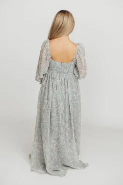 New Worth Collective Mona Maxi Dress with Smocking in Sage Green Floral - Bump Friendly & I