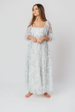 Online Worth Collective Mona Maxi Dress with Smocking in Blue White - Bump Friendly & Inclusiv