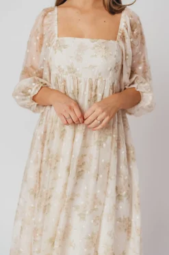Fashion Worth Collective Mona Maxi Dress with Smocking in Cream Floral - Bump Friendly & Inclus