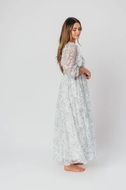 Online Worth Collective Mona Maxi Dress with Smocking in Blue White - Bump Friendly & Inclusiv