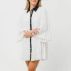 Outlet Worth Collective Monique Pleated Shirt Dress in Ivory/Black