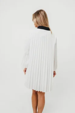 Outlet Worth Collective Monique Pleated Shirt Dress in Ivory/Black