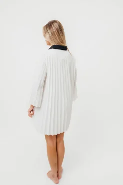 Outlet Worth Collective Monique Pleated Shirt Dress in Ivory/Black