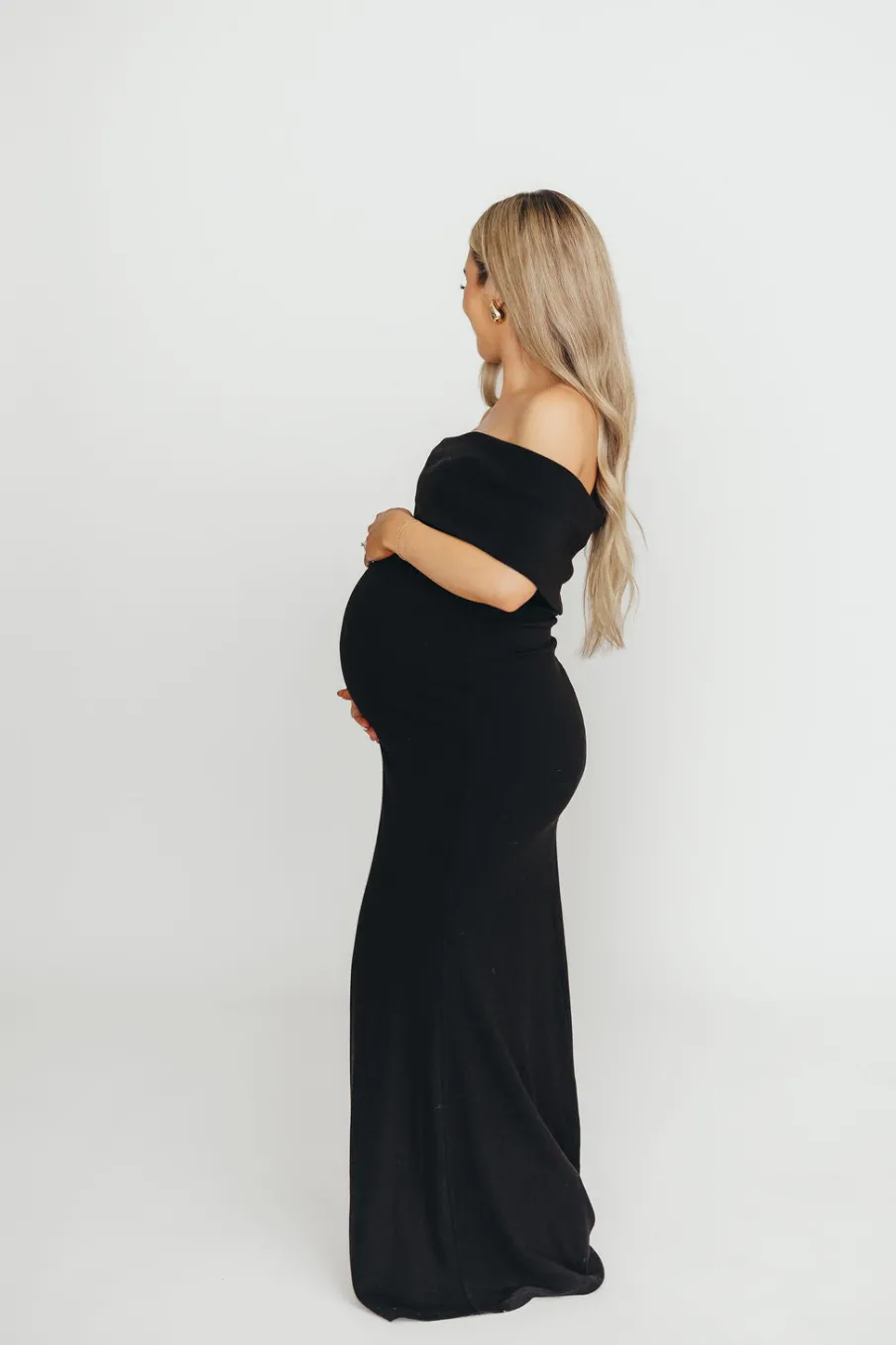 Hot Worth Collective Monroe Maxi Dress in Black -Bump Friendly