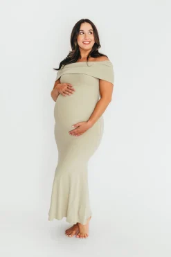 New Worth Collective Monroe Maxi Dress in Sage - Bump Friendly