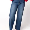 Clearance Worth Collective Morgan Slim Palazzo Jean with Scissor Cut in Dark Denim