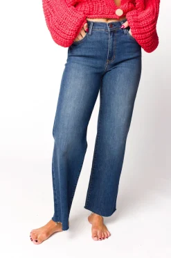 Clearance Worth Collective Morgan Slim Palazzo Jean with Scissor Cut in Dark Denim