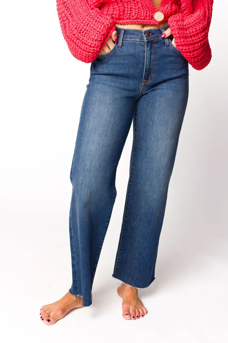 Clearance Worth Collective Morgan Slim Palazzo Jean with Scissor Cut in Dark Denim