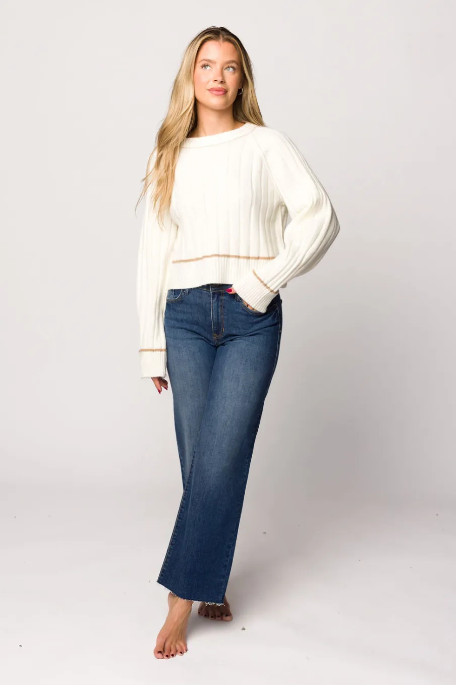 Clearance Worth Collective Morgan Slim Palazzo Jean with Scissor Cut in Dark Denim