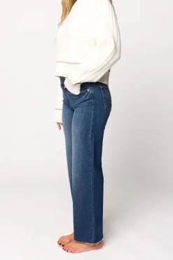 Clearance Worth Collective Morgan Slim Palazzo Jean with Scissor Cut in Dark Denim