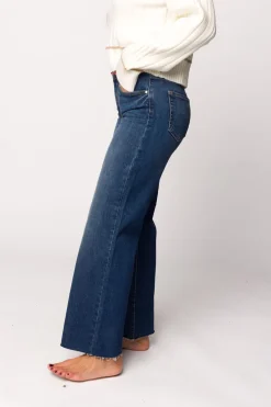 Clearance Worth Collective Morgan Slim Palazzo Jean with Scissor Cut in Dark Denim