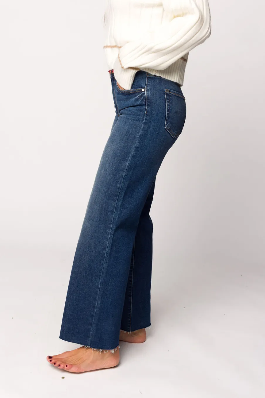 Clearance Worth Collective Morgan Slim Palazzo Jean with Scissor Cut in Dark Denim