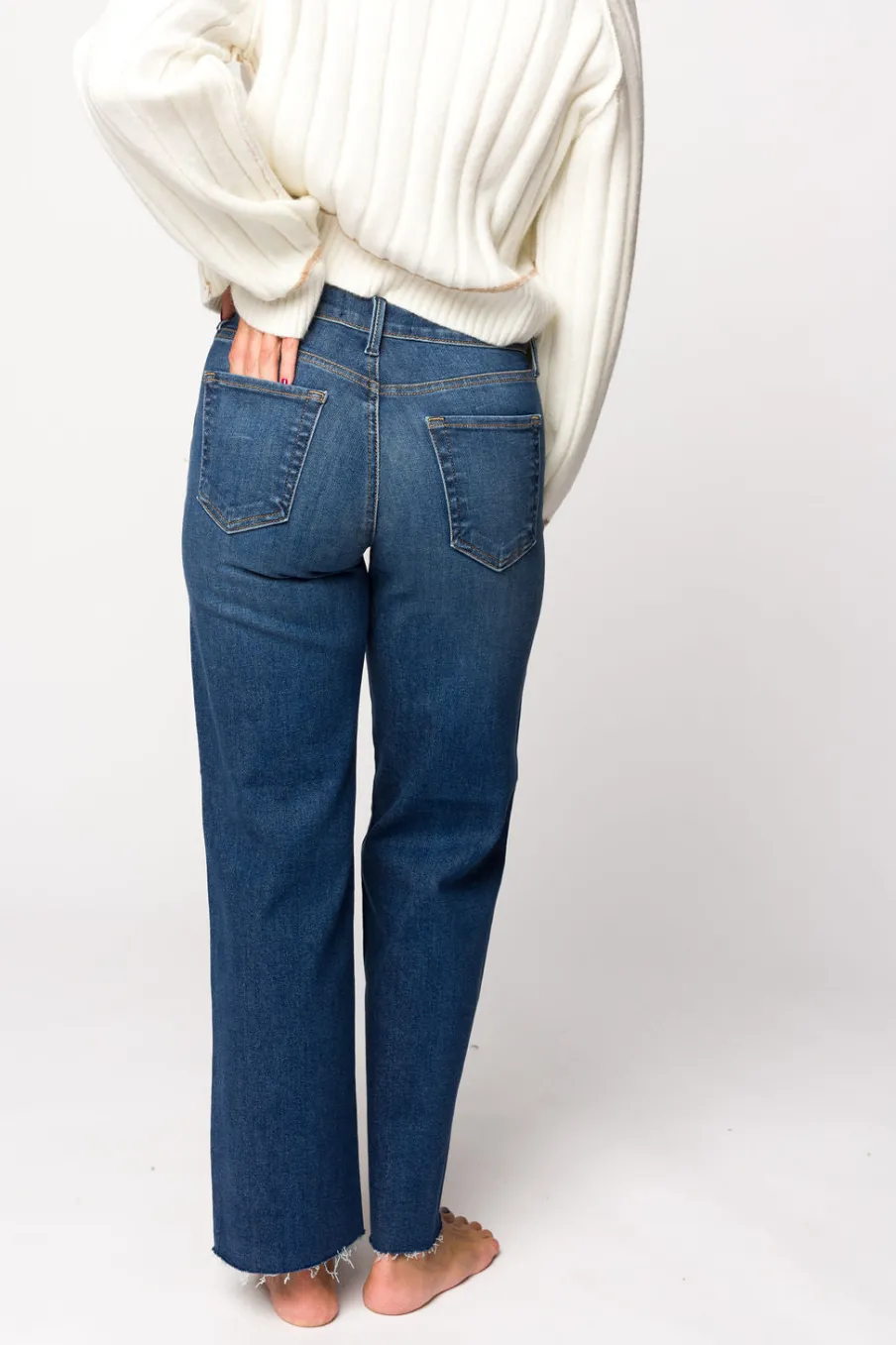 Clearance Worth Collective Morgan Slim Palazzo Jean with Scissor Cut in Dark Denim