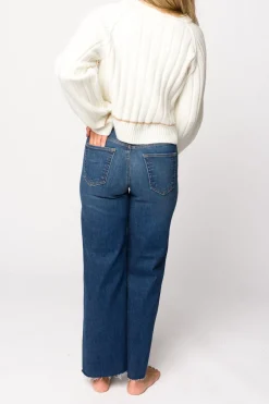 Clearance Worth Collective Morgan Slim Palazzo Jean with Scissor Cut in Dark Denim