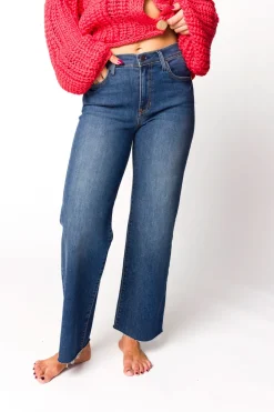 Clearance Worth Collective Morgan Slim Palazzo Jean with Scissor Cut in Dark Denim
