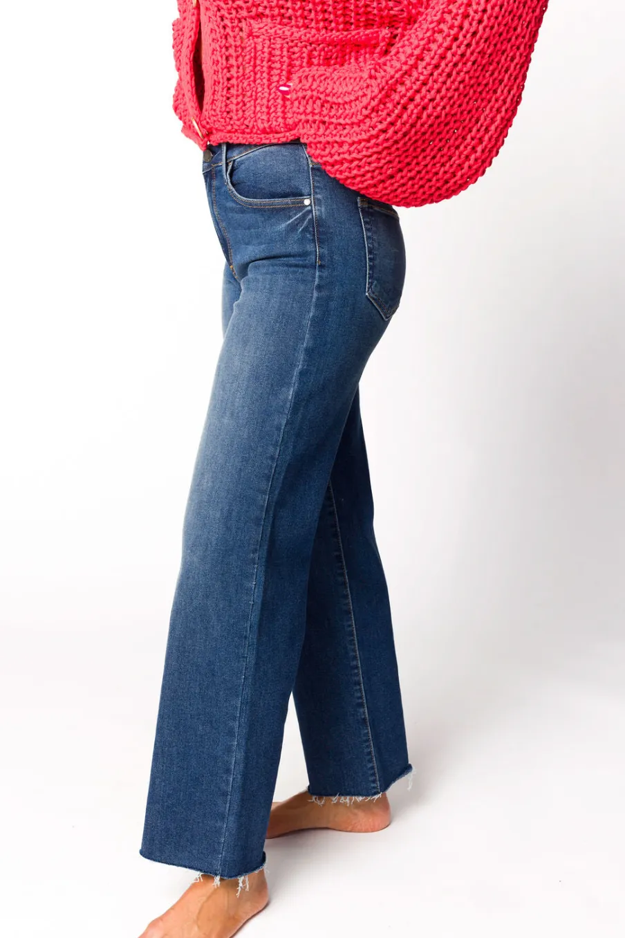 Clearance Worth Collective Morgan Slim Palazzo Jean with Scissor Cut in Dark Denim