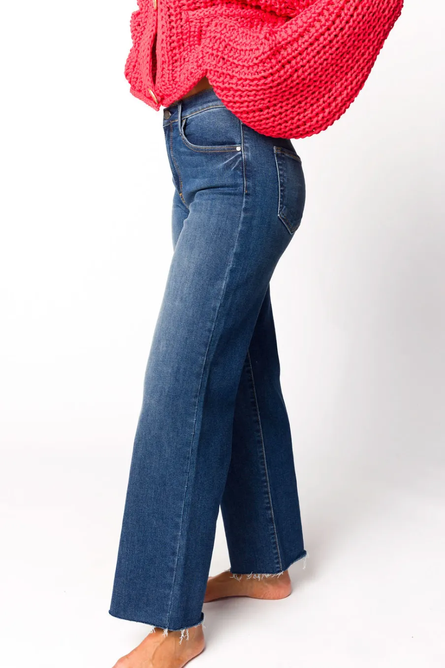 Clearance Worth Collective Morgan Slim Palazzo Jean with Scissor Cut in Dark Denim