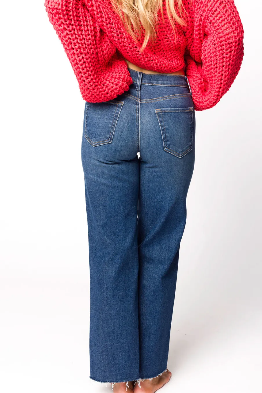 Clearance Worth Collective Morgan Slim Palazzo Jean with Scissor Cut in Dark Denim