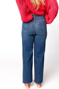 Clearance Worth Collective Morgan Slim Palazzo Jean with Scissor Cut in Dark Denim