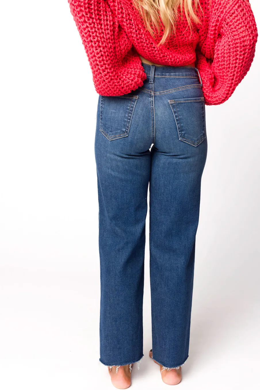Clearance Worth Collective Morgan Slim Palazzo Jean with Scissor Cut in Dark Denim
