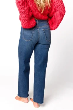 Clearance Worth Collective Morgan Slim Palazzo Jean with Scissor Cut in Dark Denim