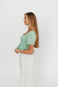 Sale Worth Collective Murphy Smocked Puff Sleeve Blouse in Green