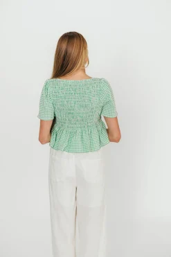 Sale Worth Collective Murphy Smocked Puff Sleeve Blouse in Green
