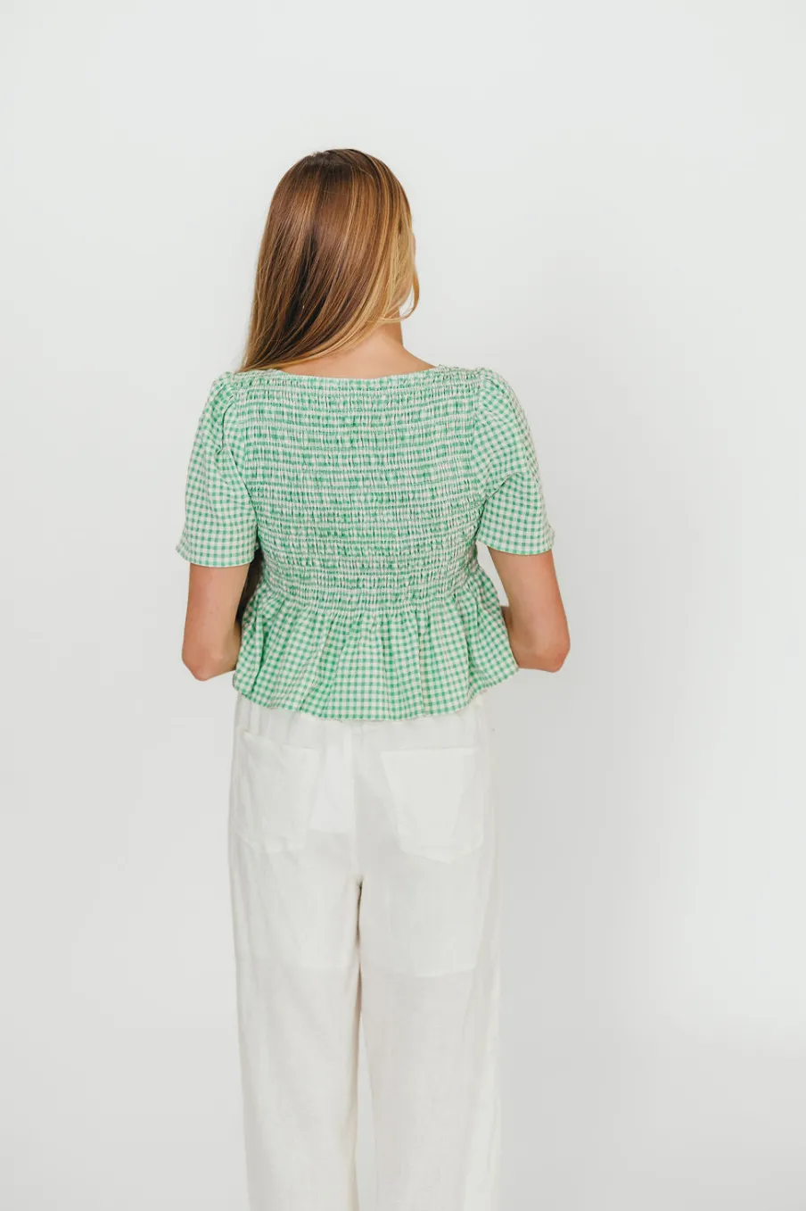 Sale Worth Collective Murphy Smocked Puff Sleeve Blouse in Green