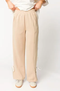 Online Worth Collective Murphy Track Pants with Bow Detail in Taupe/White