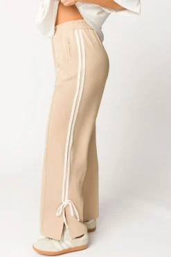 Online Worth Collective Murphy Track Pants with Bow Detail in Taupe/White