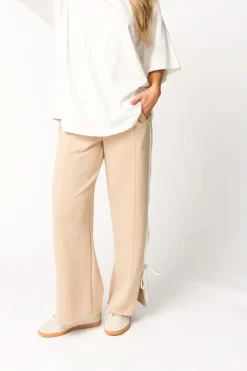 Online Worth Collective Murphy Track Pants with Bow Detail in Taupe/White