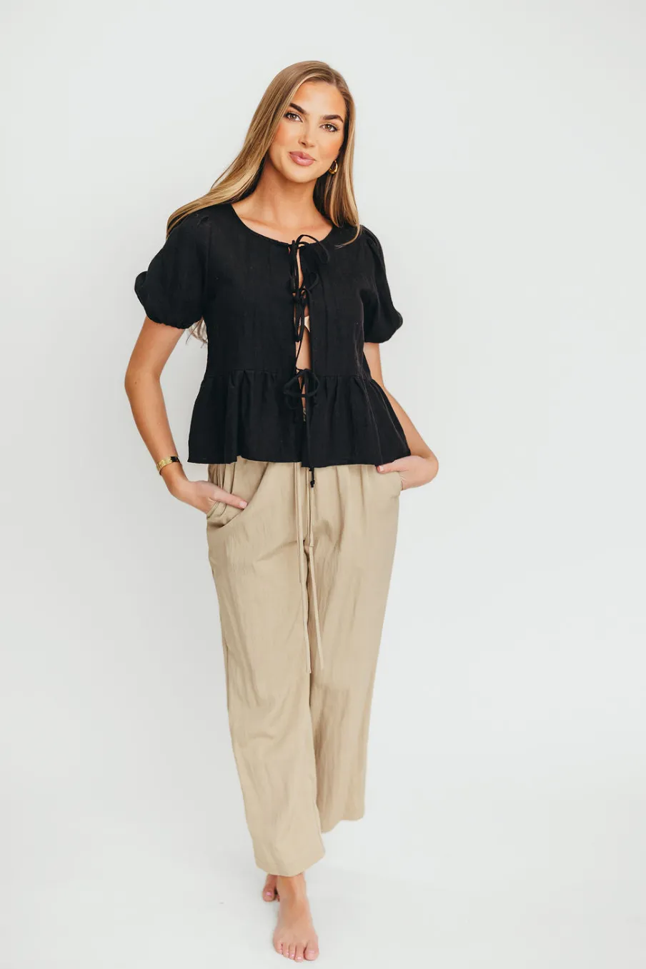 Discount Worth Collective Mylie Tie Top Woven in Black