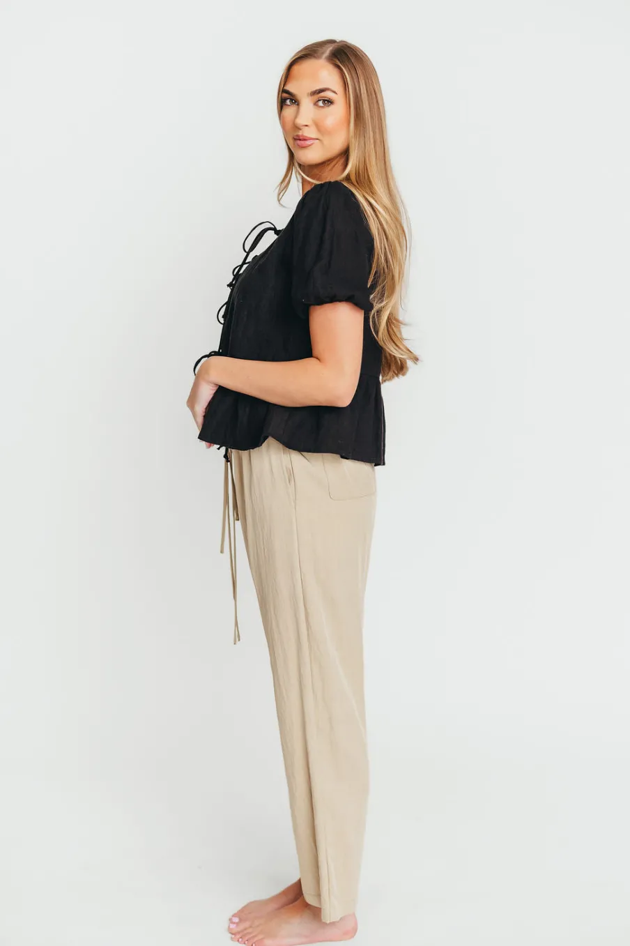 Discount Worth Collective Mylie Tie Top Woven in Black