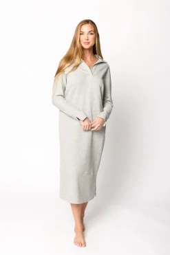 Fashion Worth Collective Myra Collared Long Sleeve Maxi Dress in Heather Grey
