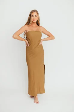 Fashion Worth Collective Naidelyn Strapless Maxi Dress in Golden Palm