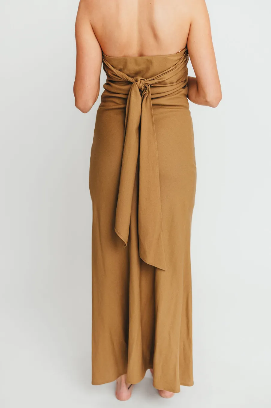 Fashion Worth Collective Naidelyn Strapless Maxi Dress in Golden Palm