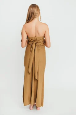 Fashion Worth Collective Naidelyn Strapless Maxi Dress in Golden Palm