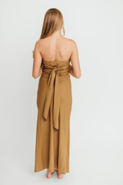 Fashion Worth Collective Naidelyn Strapless Maxi Dress in Golden Palm