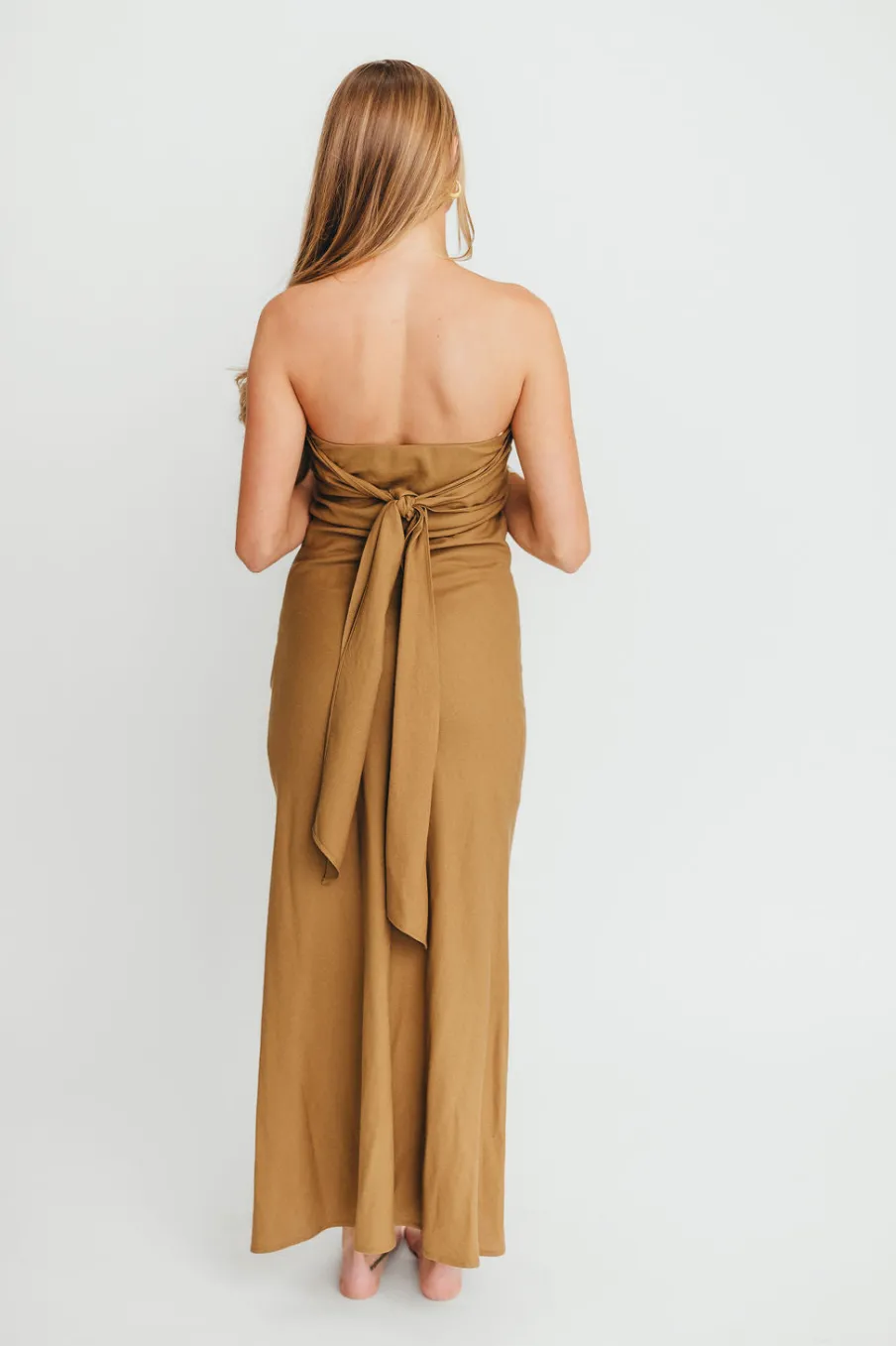 Fashion Worth Collective Naidelyn Strapless Maxi Dress in Golden Palm