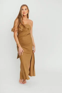 Fashion Worth Collective Naidelyn Strapless Maxi Dress in Golden Palm