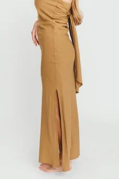 Fashion Worth Collective Naidelyn Strapless Maxi Dress in Golden Palm