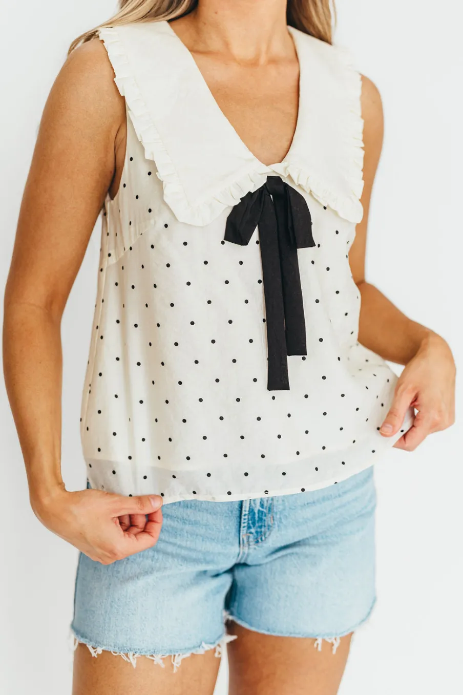 Discount Worth Collective Nelly Polka Dot Blouse in Cream/Black
