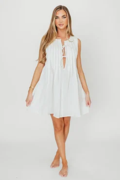Sale Worth Collective Nessa Tie Mini Dress Woven in Off White 100% Linen
