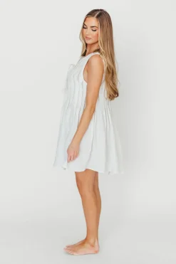 Sale Worth Collective Nessa Tie Mini Dress Woven in Off White 100% Linen