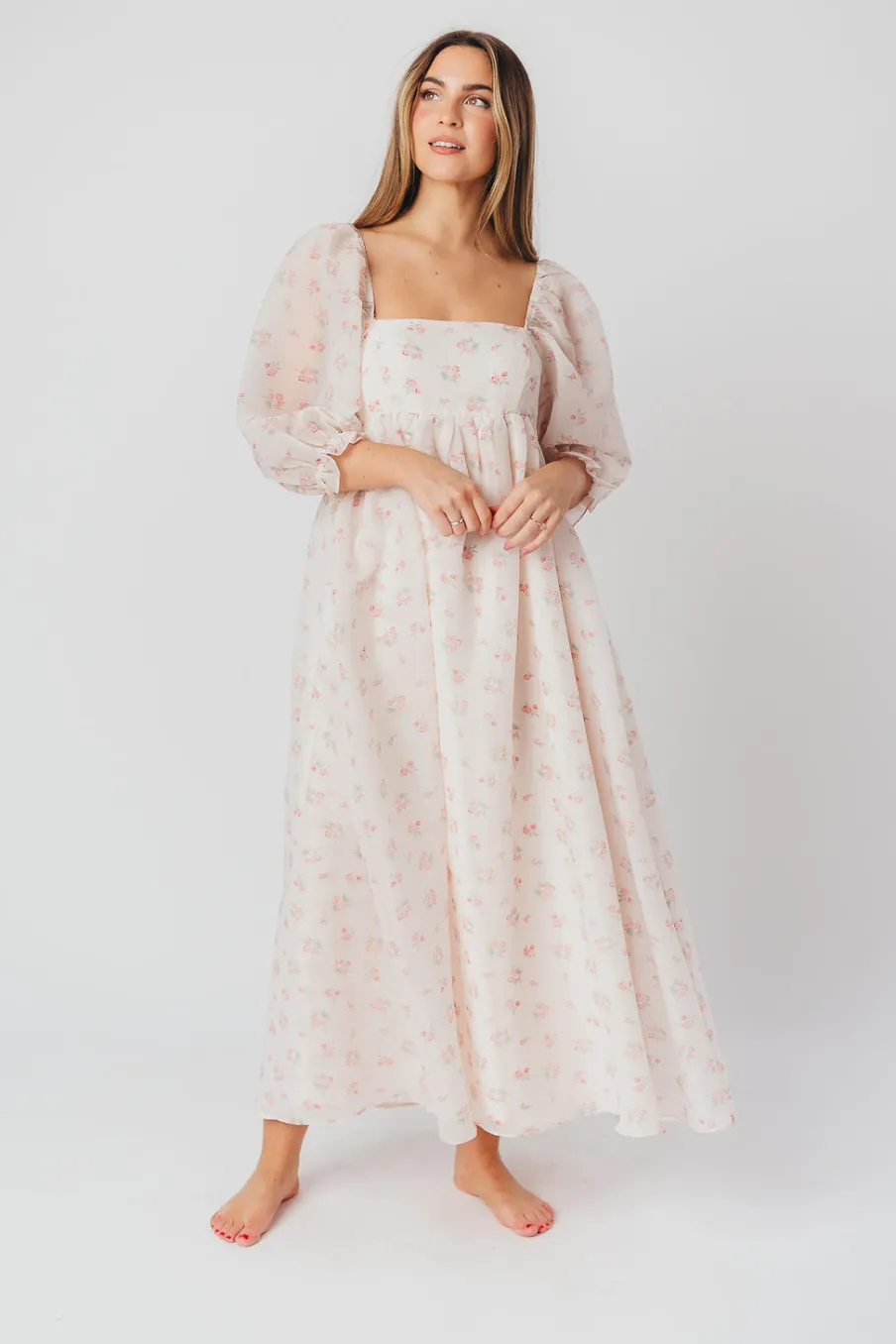 New Worth Collective *New* Mona Maxi Dress with Smocking in Blush Floral - Bump Friendly &
