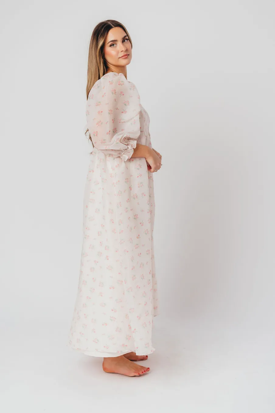 New Worth Collective *New* Mona Maxi Dress with Smocking in Blush Floral - Bump Friendly &