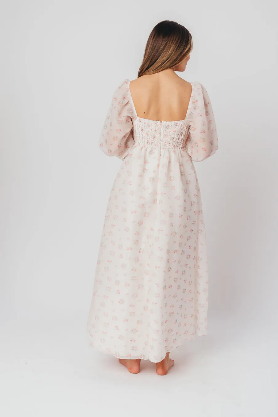 New Worth Collective *New* Mona Maxi Dress with Smocking in Blush Floral - Bump Friendly &
