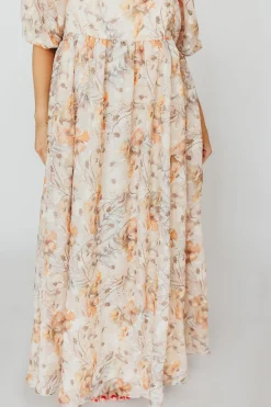 Online Worth Collective *New* Mona Maxi Dress with Smocking in Beige Multi - Bump Friendly & I